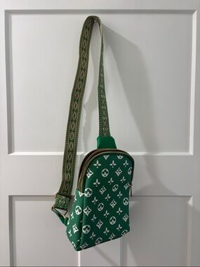Green Monogram Pattern Crossbody Sling Bag